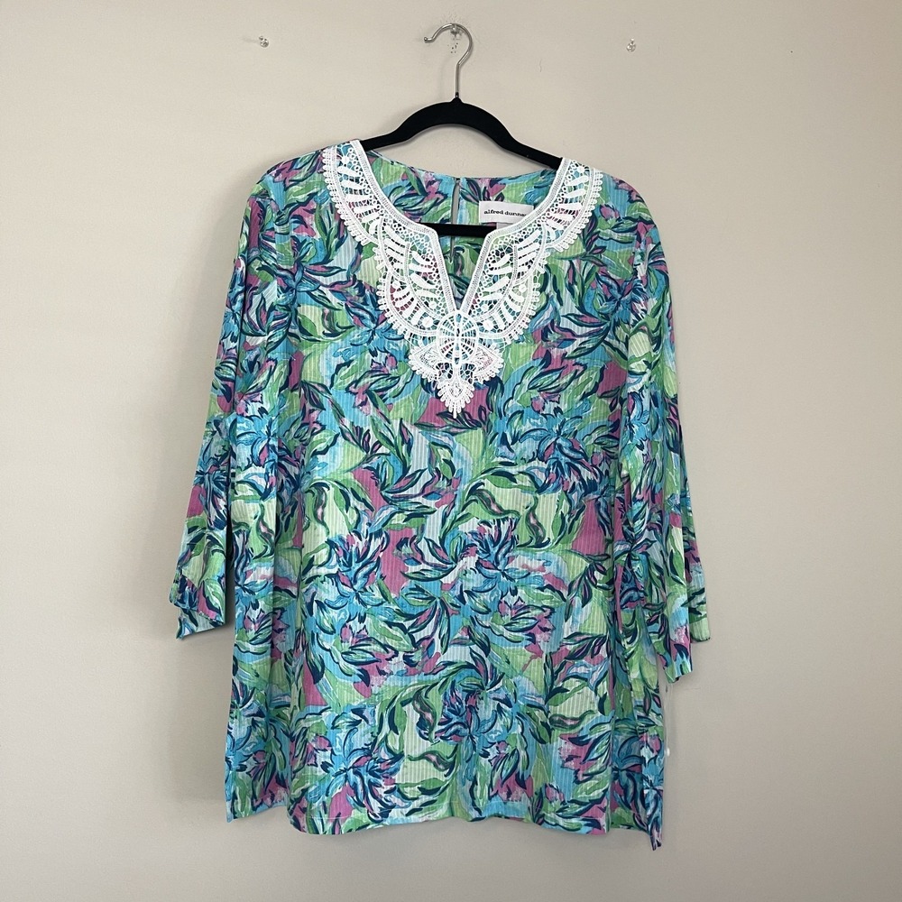 NWOT Alfred Dunner Floral Print Lightweight Lace Tropical Resort Tunic Top Sz L‎